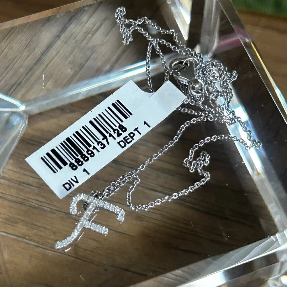 Colleen Lopez Sterling Silver .11 ctw GENUINE Diamond INITIAL Necklace F nwt
